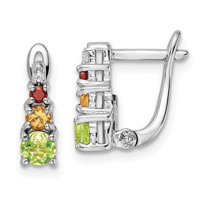 Sterling Silver Rh-Plated .85T.W. Pe/Ci/Ga/Wt Hinged Earrings