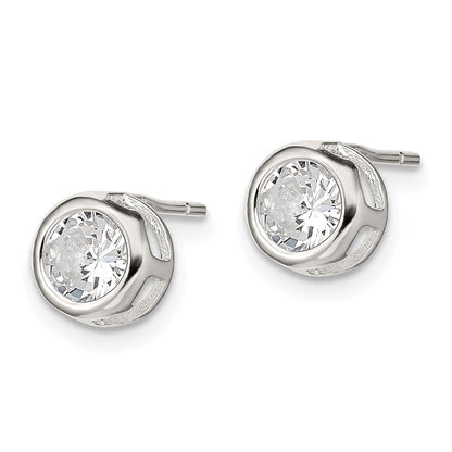 Sterling Silver Polished 7mm Round Cz Bezel Set Stud Earrings