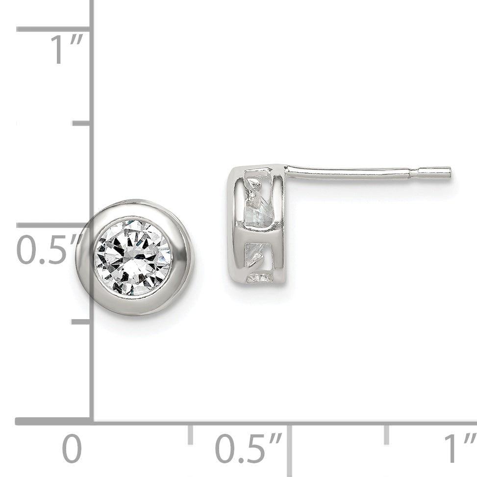 Sterling Silver Polished 7mm Round Cz Bezel Set Stud Earrings