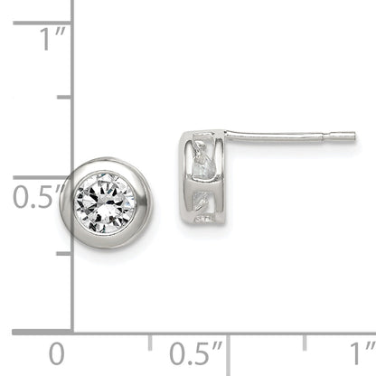 Sterling Silver Polished 7mm Round Cz Bezel Set Stud Earrings