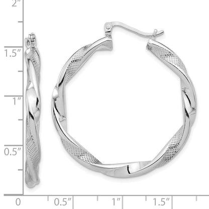 Sterling Silver Rhodium-Plated Textured 3.7mm Twisted Hoop Earrings