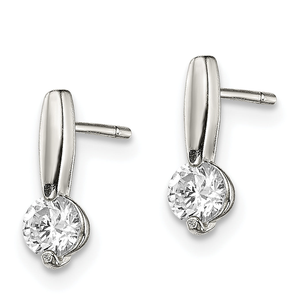 Sterling Silver Polished Cz Drop Post Earrings