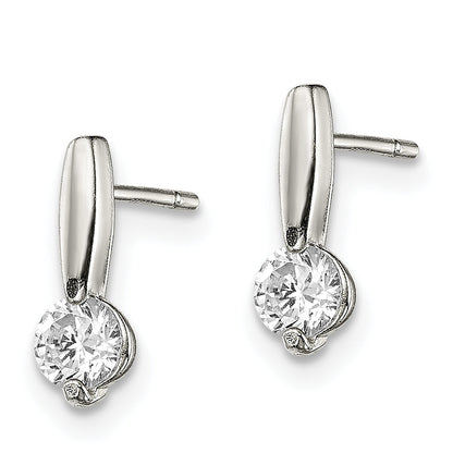 Sterling Silver Polished Cz Drop Post Earrings