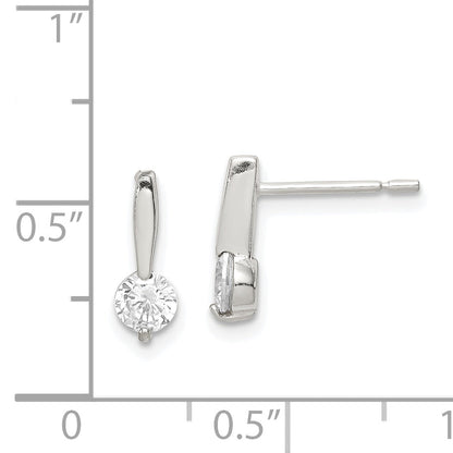 Sterling Silver Polished Cz Drop Post Earrings