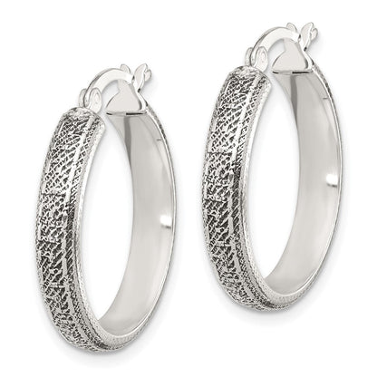 Sterling Silver Antiqued/textured Greek Key Lg Round Hoop Earrings