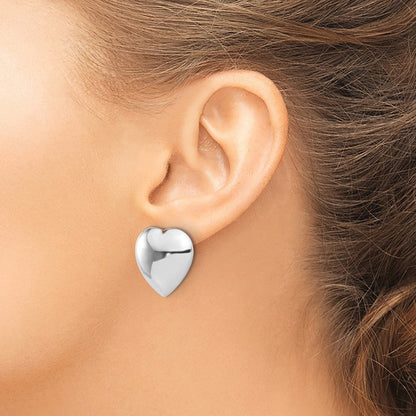 Sterling Silver Rhodium Plated Polished Heart Clip Non-Pierced Earrings