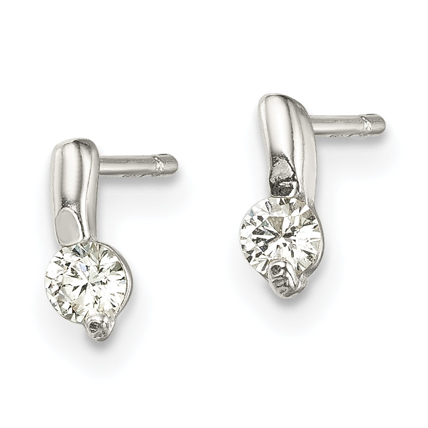 Sterling Silver Polished Cz Post Earrings