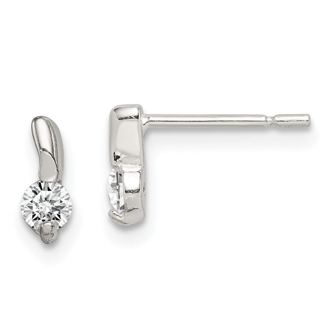 Sterling Silver Polished Cz Post Earrings