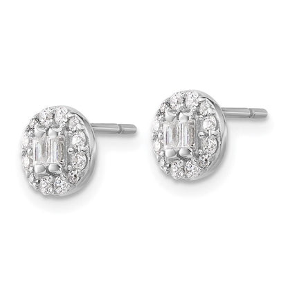 Sterling Silver Rhodium-Plated Polished CZ Halo Cluster Post Earrings