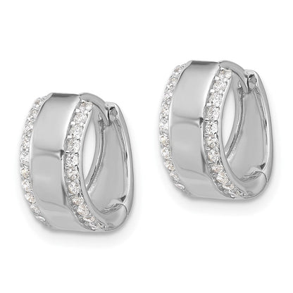 Sterling Silver Rhodium-Plated CZ Edged 6.25mm Hinged Hoop Earrings