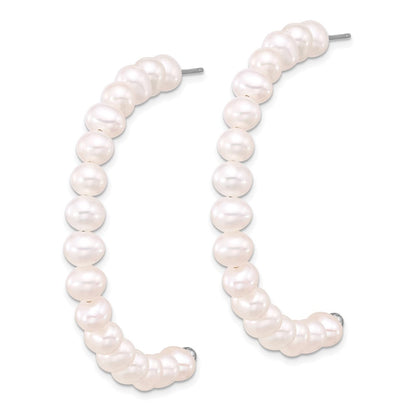 Sterling Silver Rhodium-Plated 5-6mm Fwc Pearl Post J-Hoop Earrings