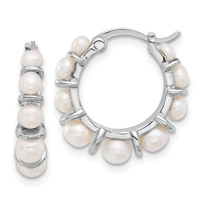 Sterling Silver Rhodium-Plated 2-5mm Fwc Pearl Round Hoop Earrings