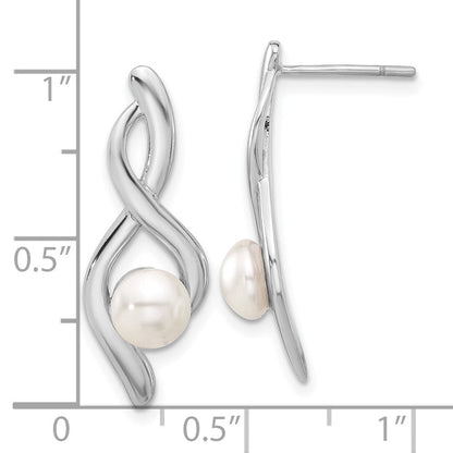 Sterling Silver Rhodium-Plated Fancy Twist Glass Pearl Post Dangle Earrings