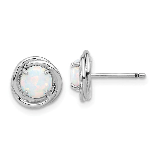 Sterling Silver Rhodium Plated Polished Created Opal Swirl Circle Post Earring