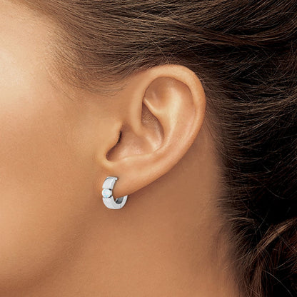 Sterling Silver Rhodium Plated Polished Cr. Opal Hinged Round Hoop Earrings