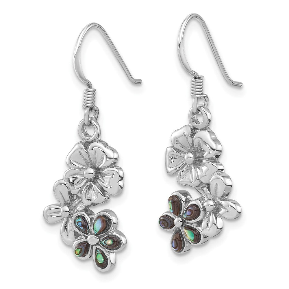 Sterling Silver Rhodium-Plated Polished Abalone Trio Flower Earrings
