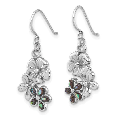 Sterling Silver Rhodium-Plated Polished Abalone Trio Flower Earrings