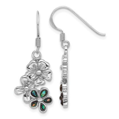 Sterling Silver Rhodium-Plated Polished Abalone Trio Flower Earrings