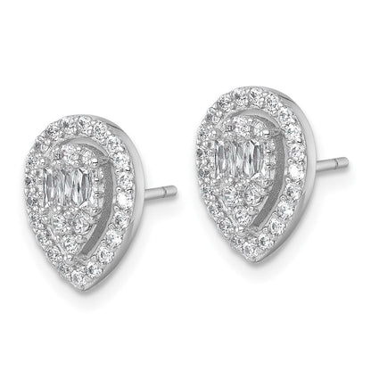 Sterling Silver Rhodium Plated Polished Fancy CZ Teardrop Post Earrings