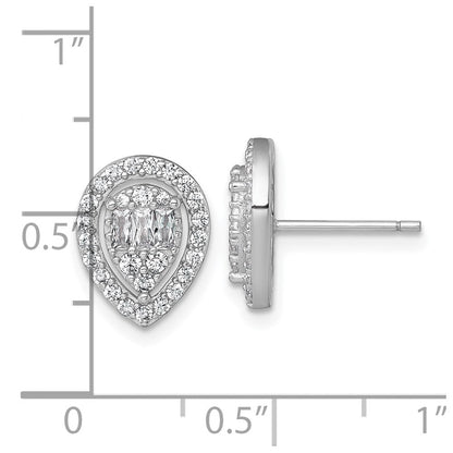 Sterling Silver Rhodium Plated Polished Fancy CZ Teardrop Post Earrings