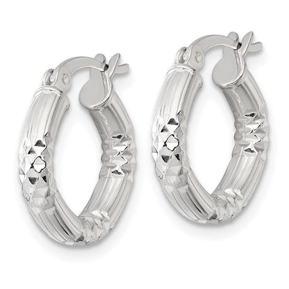 Sterling Silver Polished D/c Textured 15x3.25mm Round Hoop Earrings