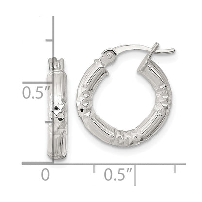 Sterling Silver Polished D/c Textured 15x3.25mm Round Hoop Earrings