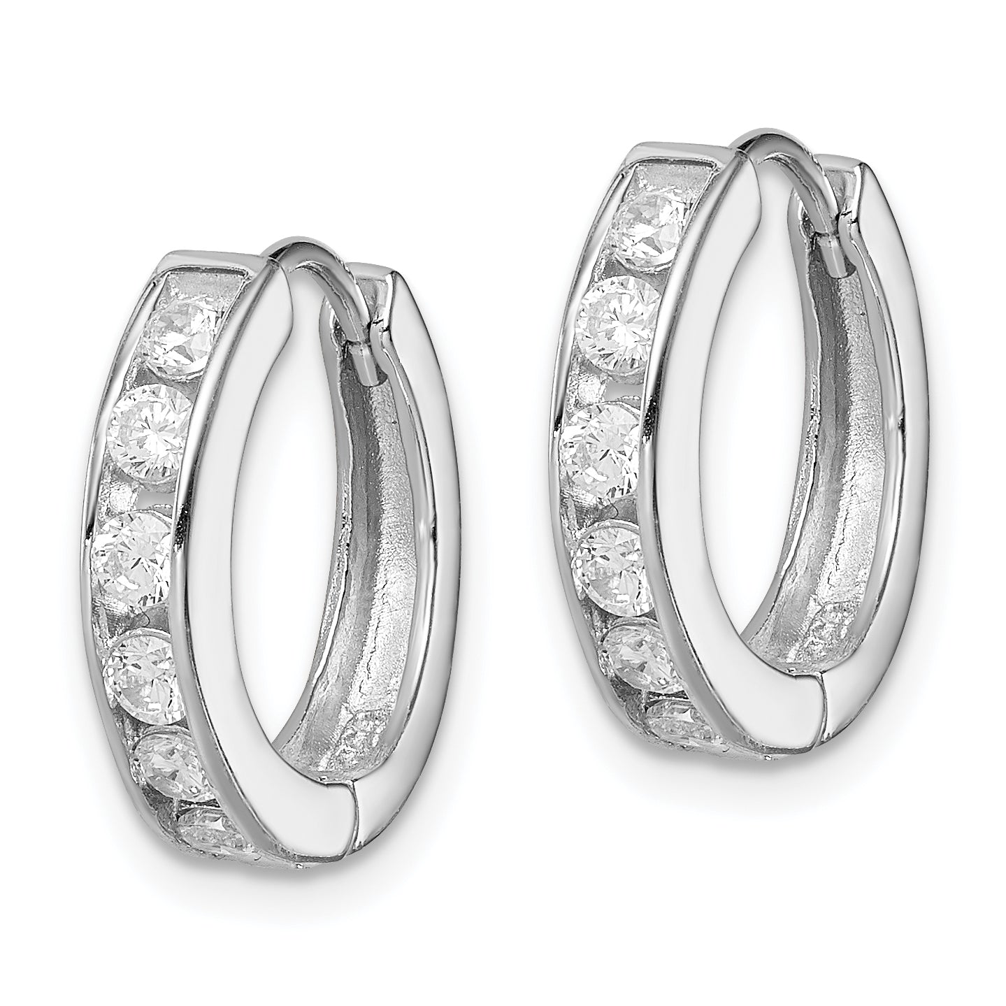 Sterling Silver Rhodium-Plated Cz Hinged Hoop Earrings