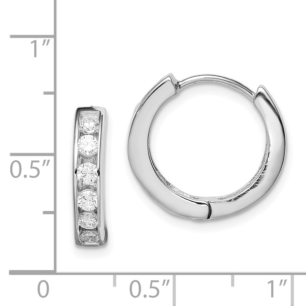 Sterling Silver Rhodium-Plated Cz Hinged Hoop Earrings