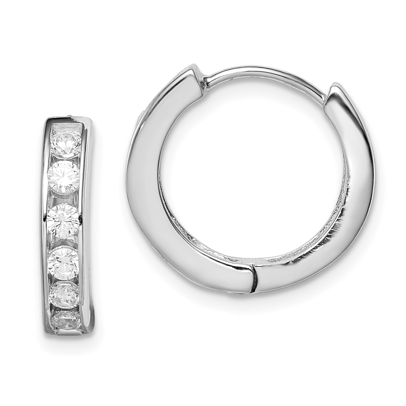 Sterling Silver Rhodium-Plated Cz Hinged Hoop Earrings
