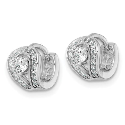 Sterling Silver Rhodium Plated Polished CZ Hinged Huggie Hoop Earrings