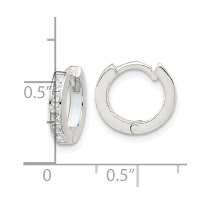 Sterling Silver Polished CZ and Enamel In/out Hinged Round Hoop Earrings