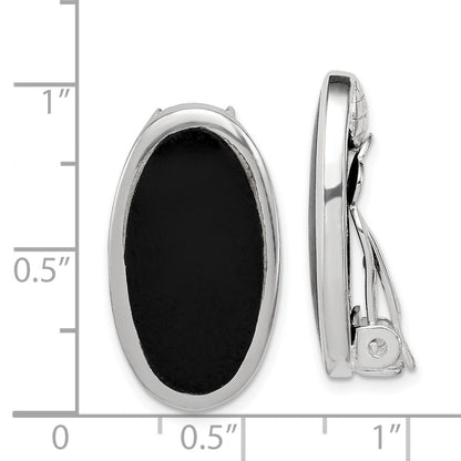 Sterling Silver Rhodium-Plated Polished Onyx Non-Pierced Oval Earrings