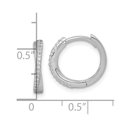 Sterling Silver Rhodium Plated Polished CZ Hinged Round Hoop Earrings