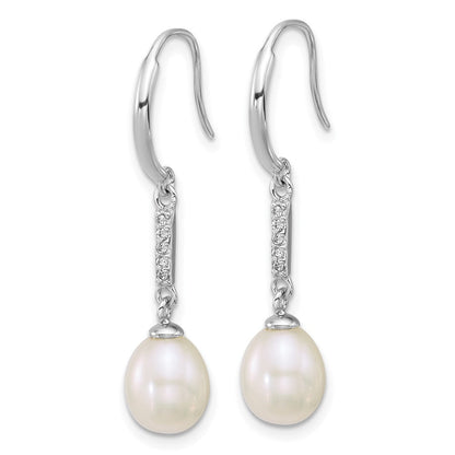 Sterling Silver Rhodium Plated 6-8mm Teardrop White Fwc and CZ Earrings
