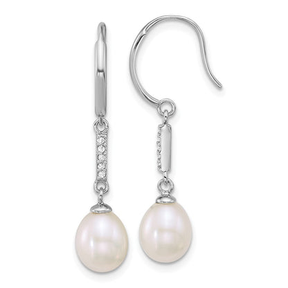 Sterling Silver Rhodium Plated 6-8mm Teardrop White Fwc and CZ Earrings