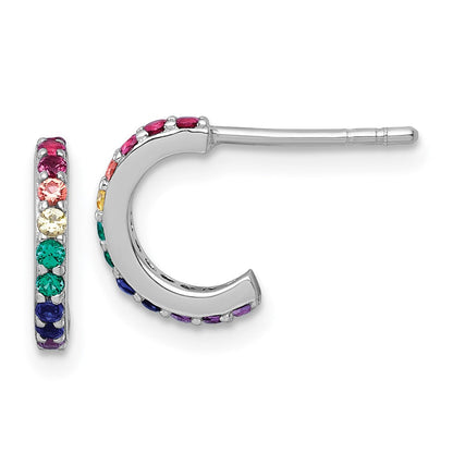 Sterling Silver Rh-Pl Multi Color Nano Crystal Children Hoop Post Earrings