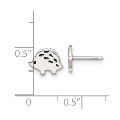 Sterling Silver Polished Enameled Porcupine Children's Post Earrings