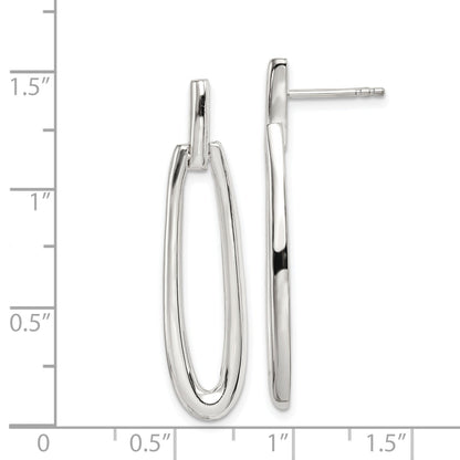 Sterling Silver Rhodium-Plated Fancy Elongated Oval Post Dangle Earrings