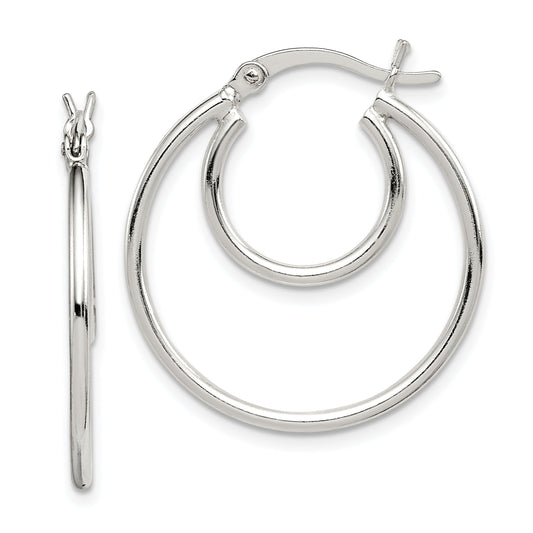 Sterling Silver Polished 2mm Double Hoop Earrings