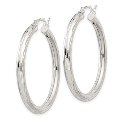 Sterling Silver Diamond-Cut Satin 3X35mm Hoop Earrings