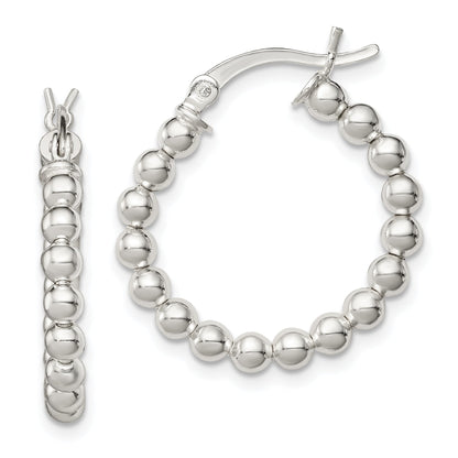 Sterling Silver Polished Beaded Hoop Earrings