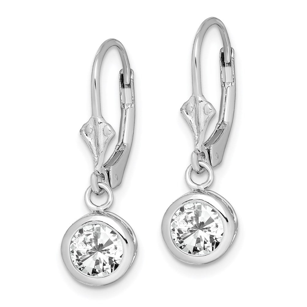 Sterling Silver Rhodium Plated 6mm Round Cz Leverback Earrings