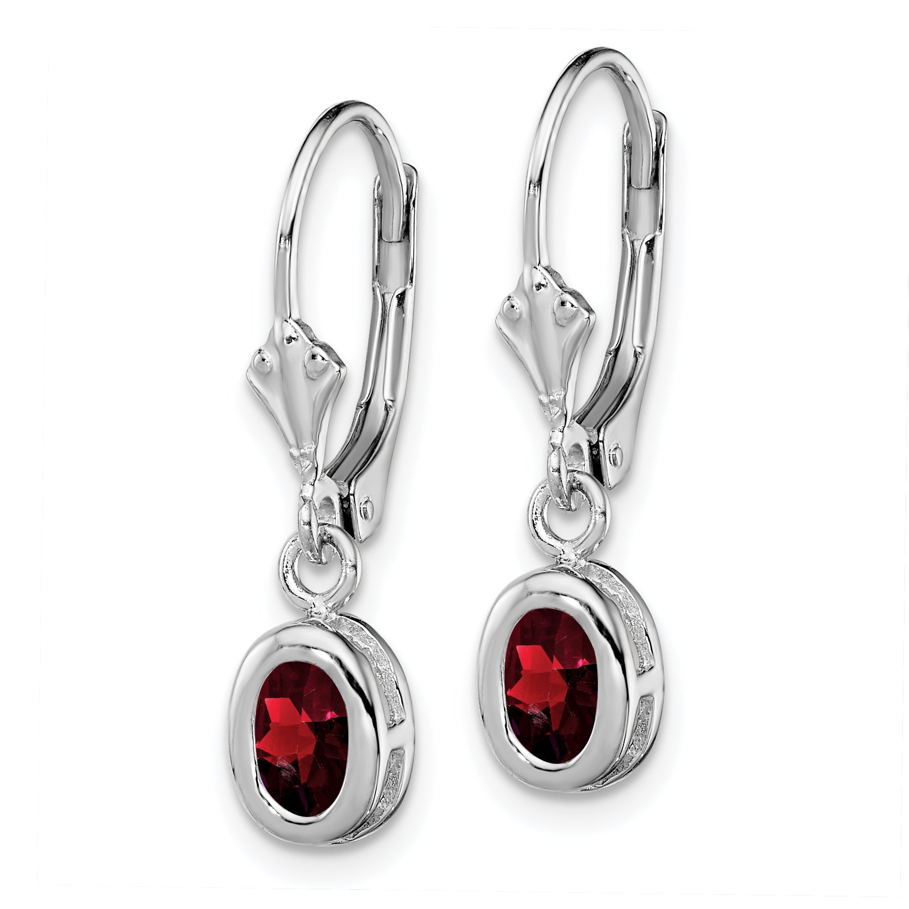 Sterling Silver Rhodium 6X4mm Oval Garnet Leverback Earrings