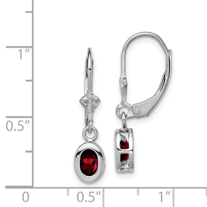 Sterling Silver Rhodium 6X4mm Oval Garnet Leverback Earrings