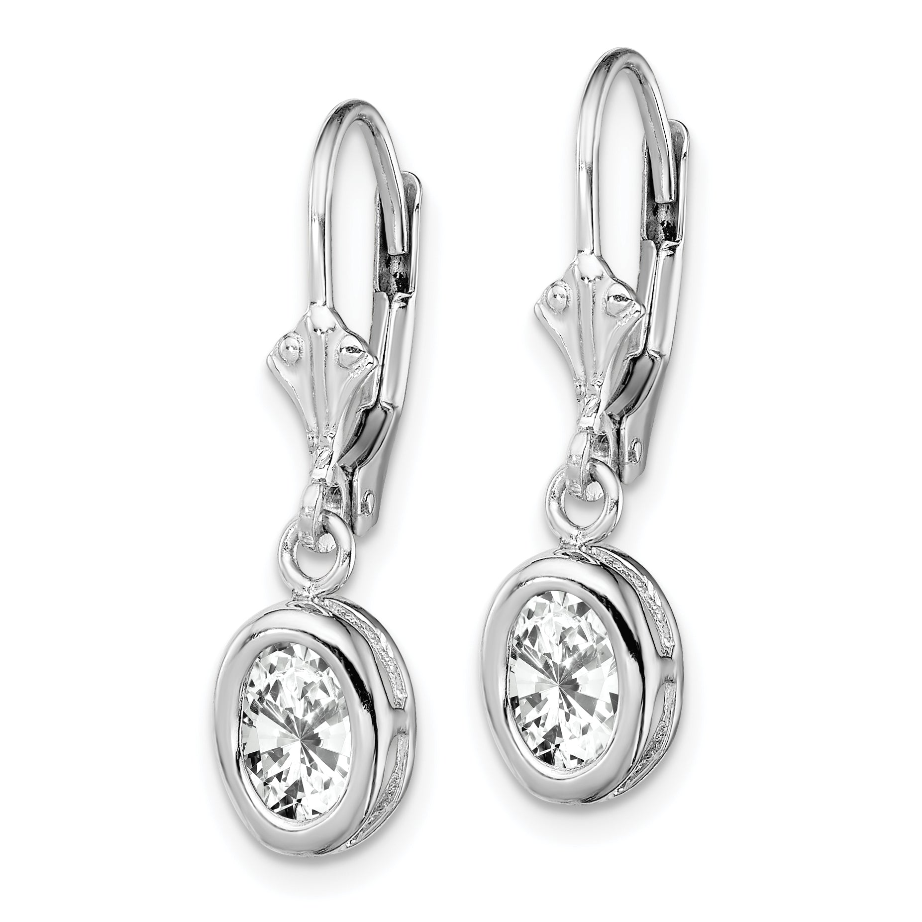 Sterling Silver Rhodium Plated 7X5mm Oval Cz Leverback Earrings