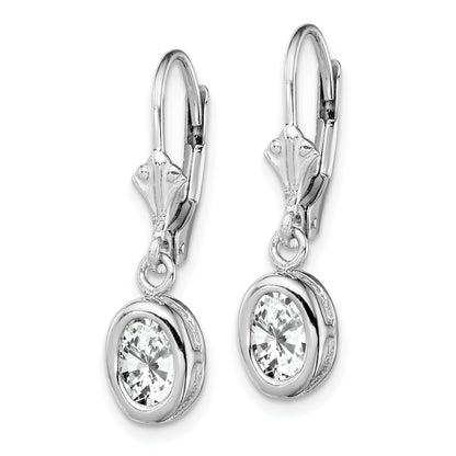 Sterling Silver Rhodium Plated 7X5mm Oval Cz Leverback Earrings