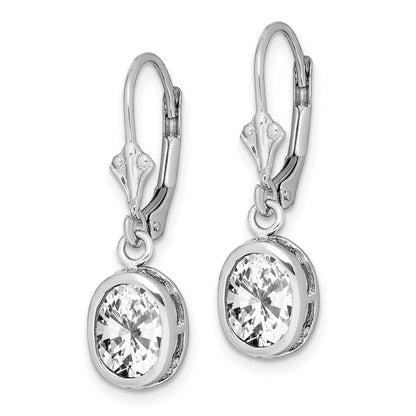 Sterling Silver Rhodium Plated 8X6mm Oval Cz Leverback Earrings