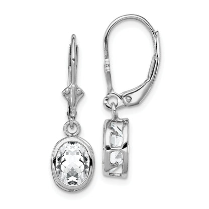 Sterling Silver Rhodium Plated 8X6mm Oval Cz Leverback Earrings