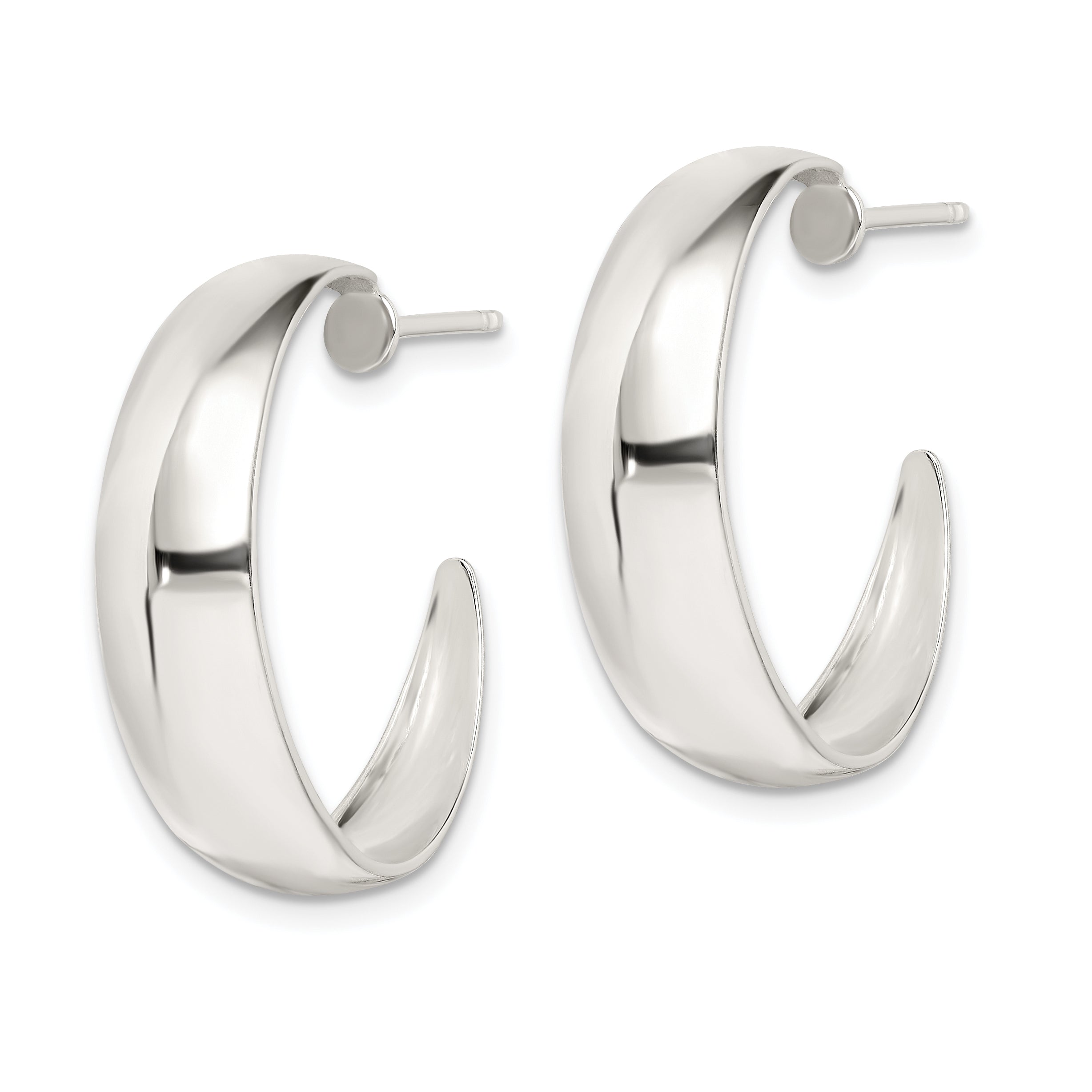 Sterling Silver Rhodium-Plated Fancy J-Hoop Post Earrings