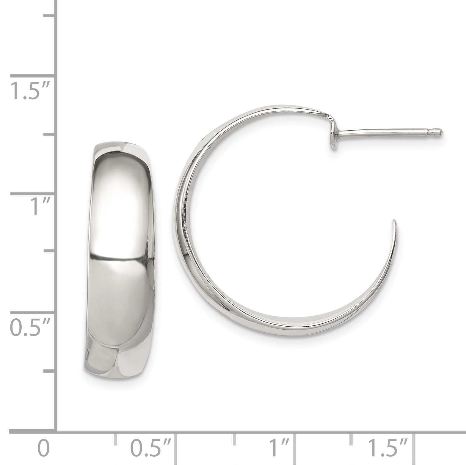 Sterling Silver Rhodium-Plated Fancy J-Hoop Post Earrings